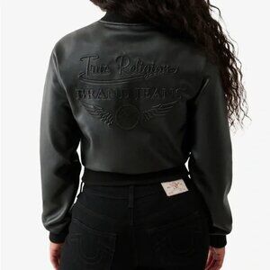 NWT True Religion Vegan Leather Cropped Bomber Jacket